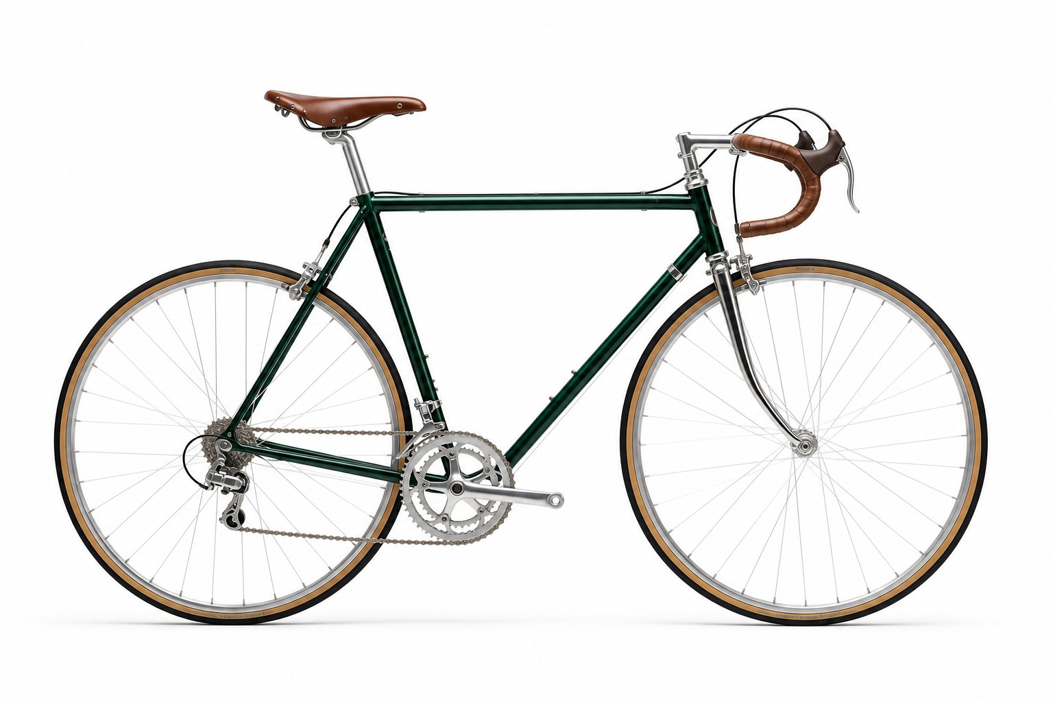 Restored forest-green road bicycle shown in profile