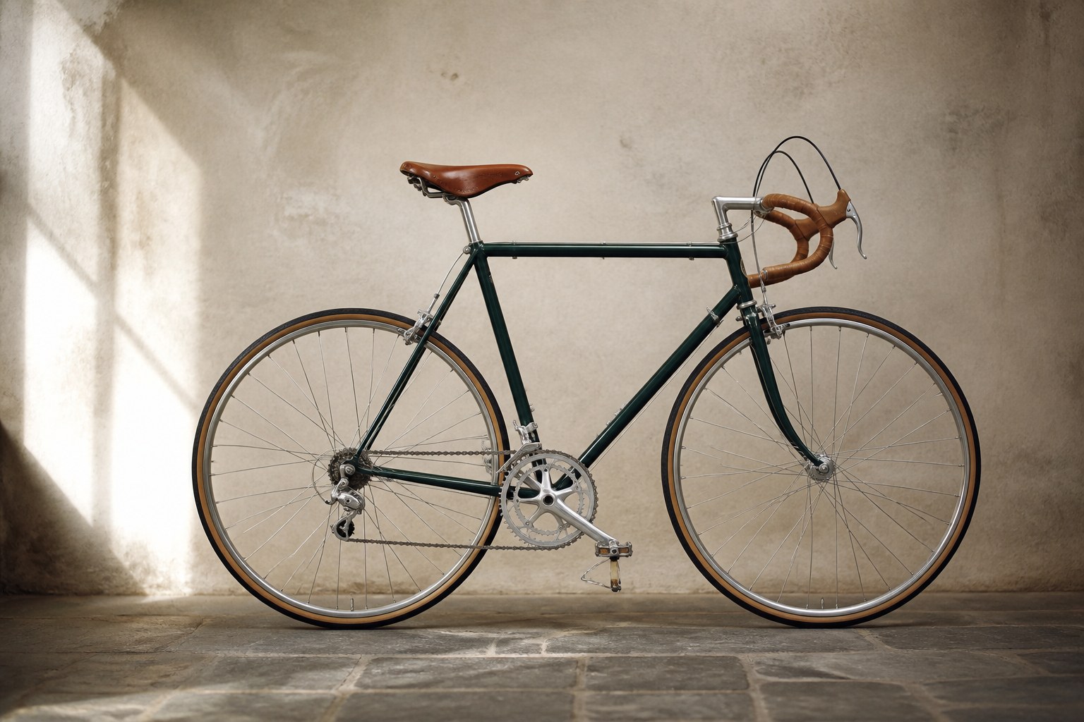 Forest-green restored road bicycle