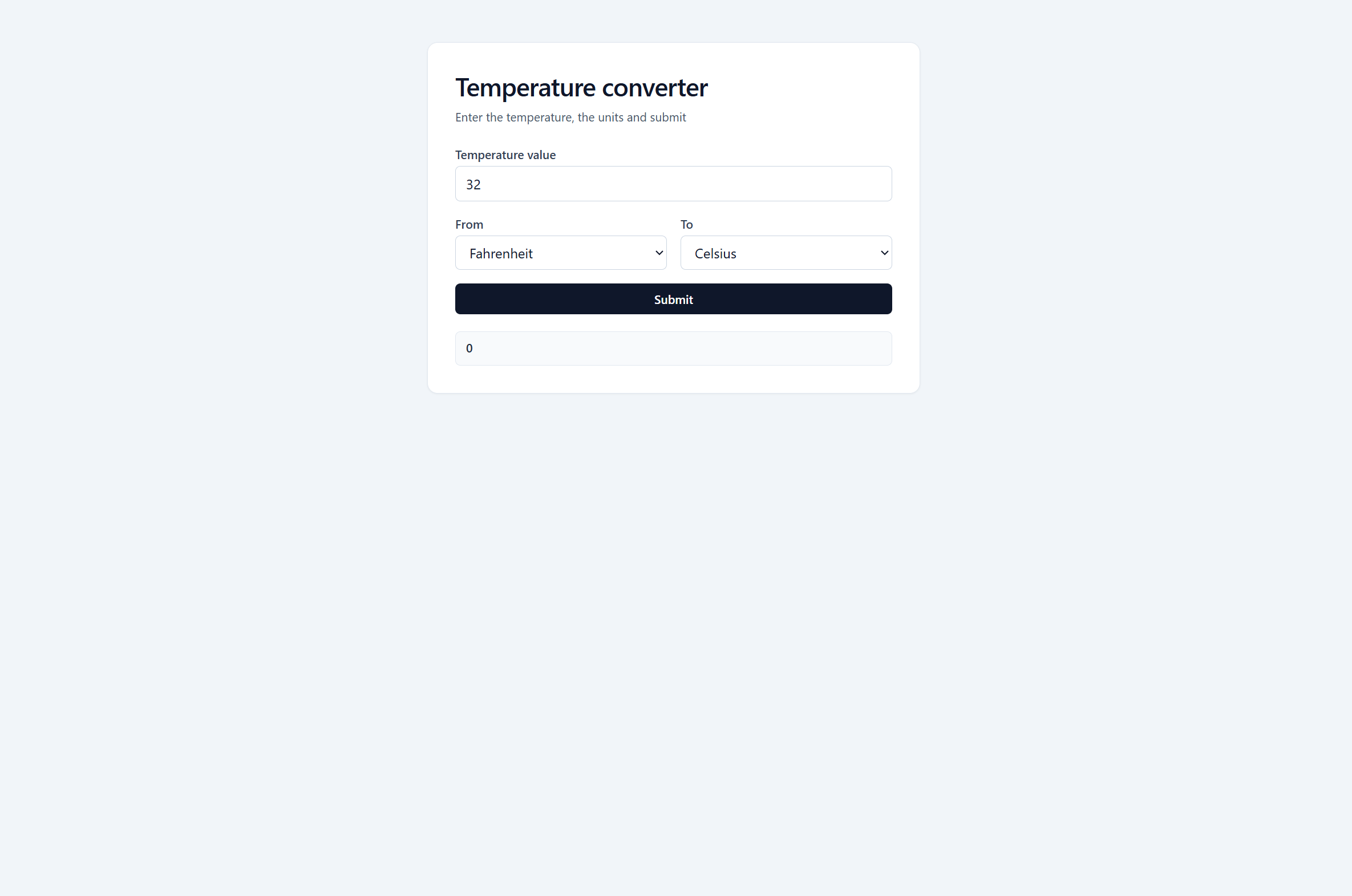 Preview of the Temperature Converter project